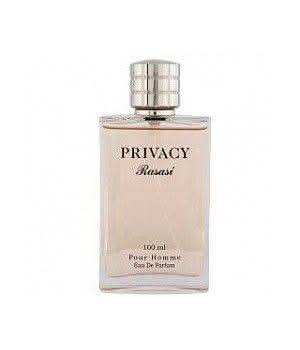 Rasasi Privacy for Men Eau De Parfum 100ml bottle with sleek black packaging and elegant branding.