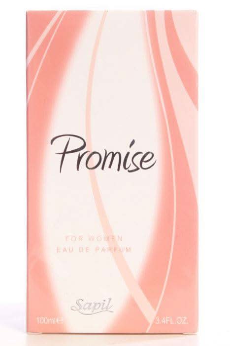Sapil Promise for Women EDP 100ml bottle with velvet pouch, featuring elegant perfume packaging and branding.