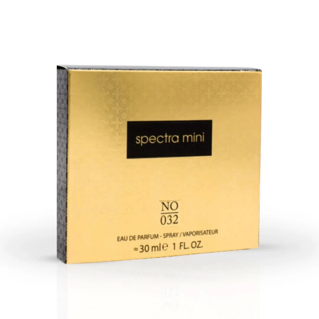 Spectra Mini No. 032 Eau De Parfum spray 30ml with elegant bottle, showcasing the fragrance and minimalist design.