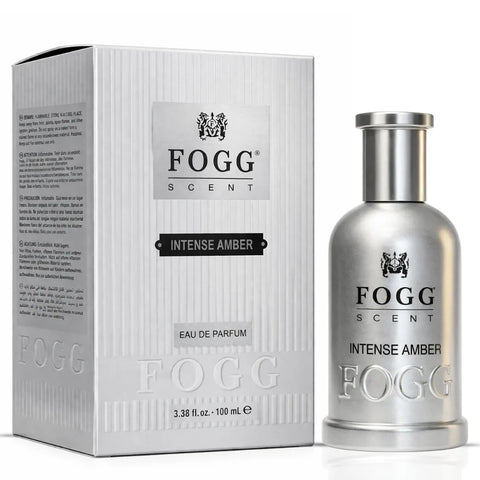 Fogg Intense Oriental men's Eau de Parfum spray bottle, featuring aromatic oud, wood, and amber notes, 100ml.