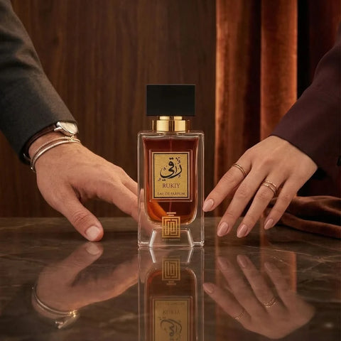 Aura Fragrances Rukiy Eau De Parfum Spray 100ml bottle, elegant design, showcasing the perfume container.
