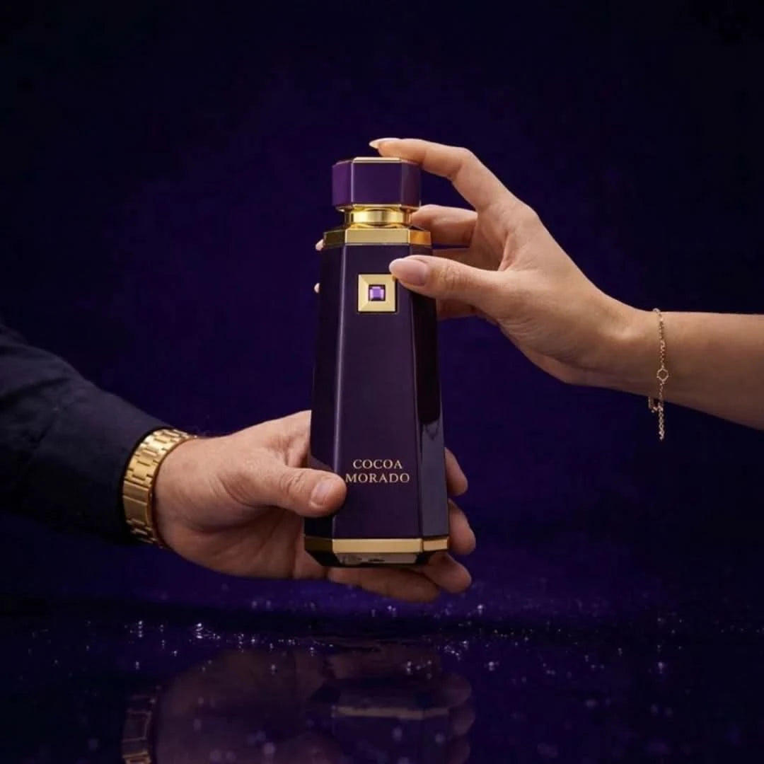 French Avenue Cocoa Morado Extrait de Parfum spray 100ml, deep purple bottle of luxurious EDP fragrance