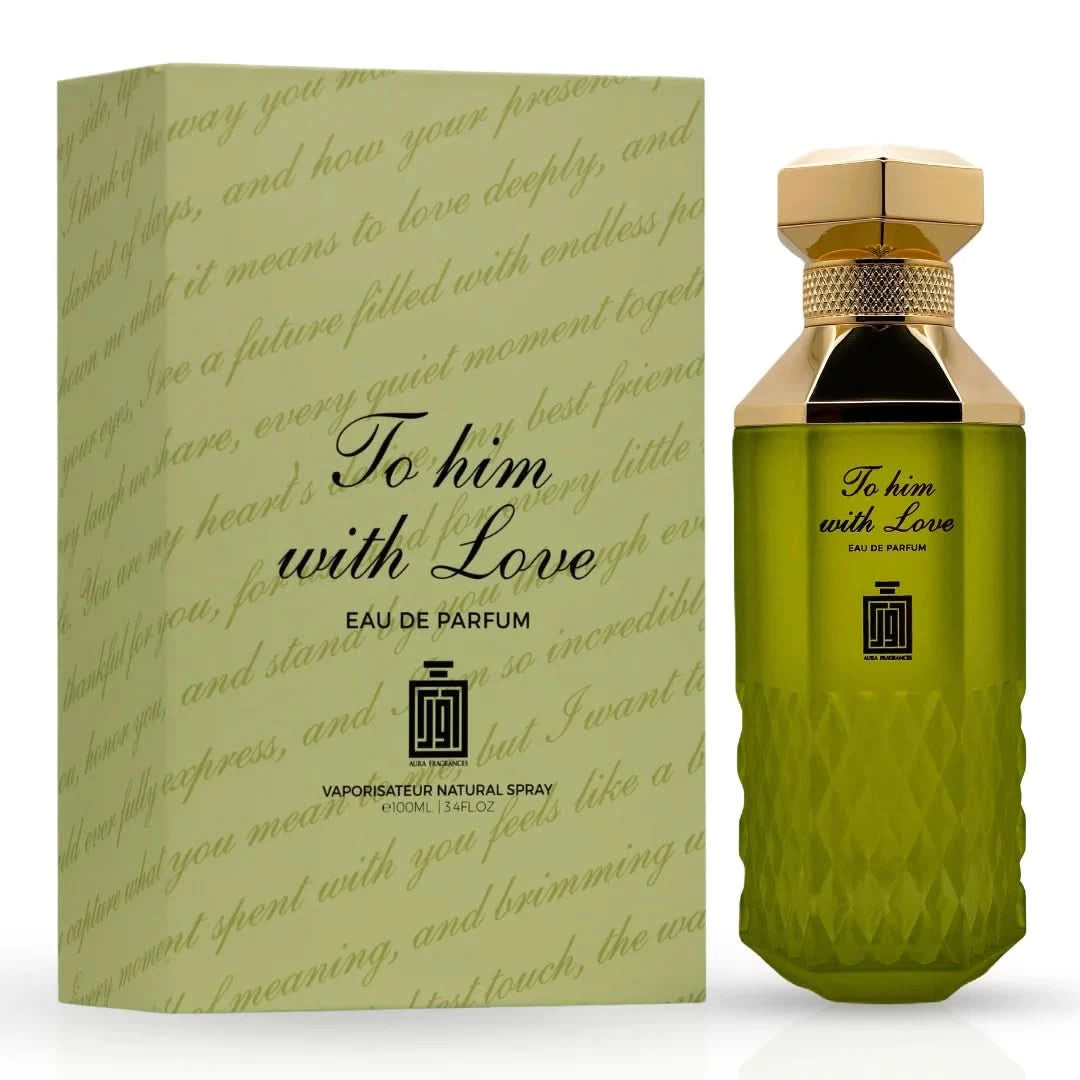 Aura Fragrances To Him With Love Eau De Parfum spray 100ml bottle, elegant packaging and sleek design.