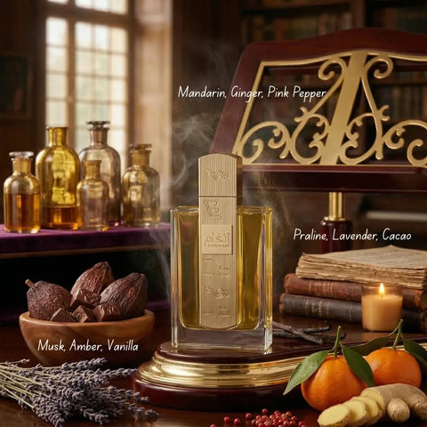 Lattafa Angham & Angham Second Song Eau de Parfum bundle, 100ml spray bottles, elegant design and floral fragrance details visible