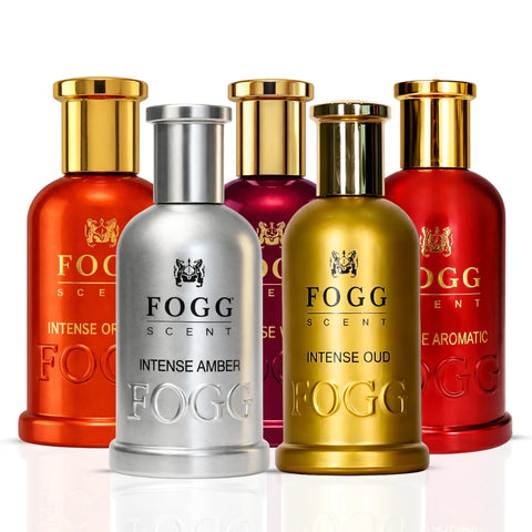 Fogg Intense Oriental men's Eau de Parfum spray with aromatic oud, wood, and amber notes in a 100ml bottle.