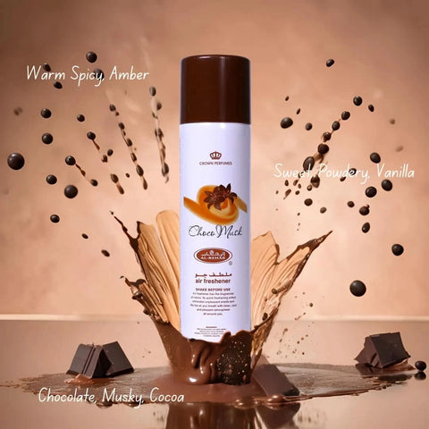 Al Rehab Choco Musk air freshener bundle with marshmallow and pistachio scents, 300ml bottles, natural and fresh fragrance display