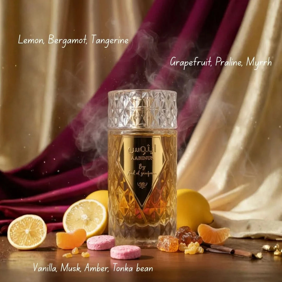 Aabinus Eau de Parfum spray by Ard Al Zaafaran, 100ml bottle with elegant packaging and floral, woody fragrance notes.