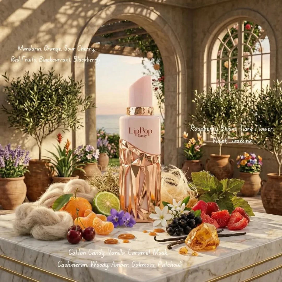Bubbliz Lippop Sassy Eau De Parfum spray bottle by Elite Risala, 100ml, featuring a sleek design and elegant branding.