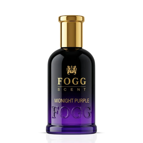 Midnight Purple for Women Eau de Parfum by Fogg, 100ml bottle with purple floral design and elegant spray nozzle.