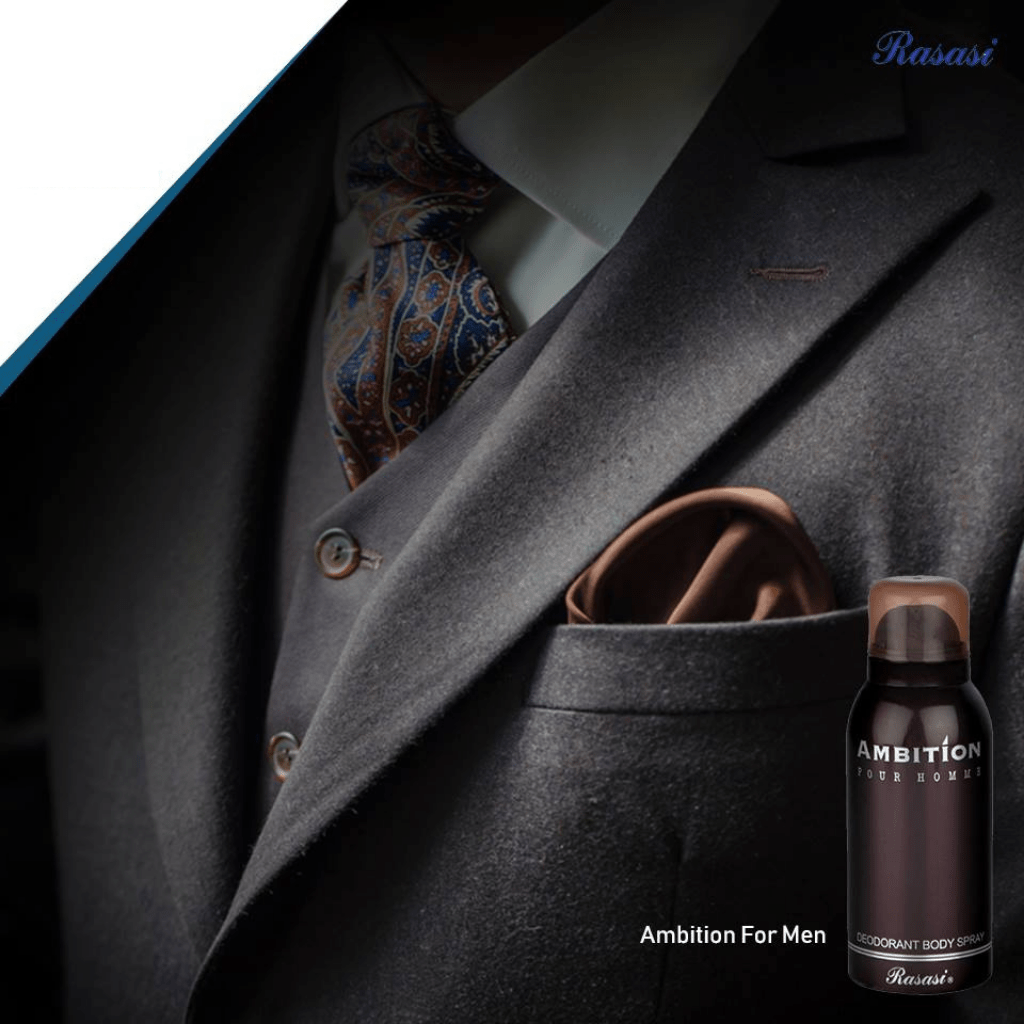 Rasasi Ambition for Men Eau de Parfum 70 ml with 150 ml deodorant – bottle and box