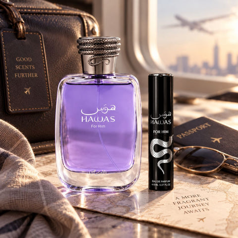 Rasasi Hawas 2-piece perfume travel gift set with 100ml and 8ml Eau de Parfum bottles