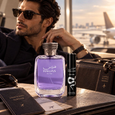 Rasasi Hawas 2-piece perfume travel gift set with 100ml and 8ml Eau de Parfum bottles