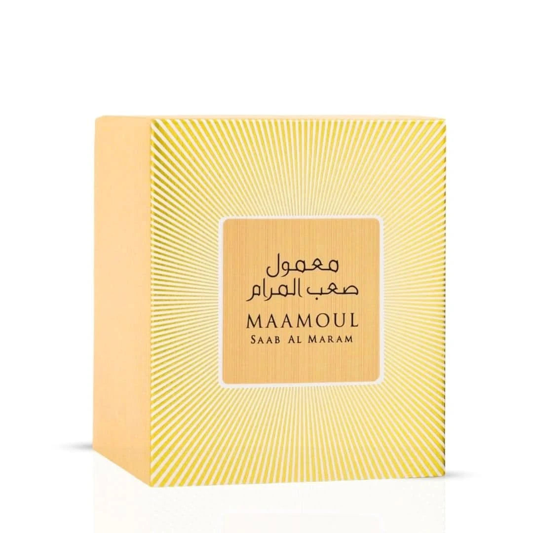 Rasasi Maamoul Saab Al Maram Bakhoor 150g jar with labeled packaging