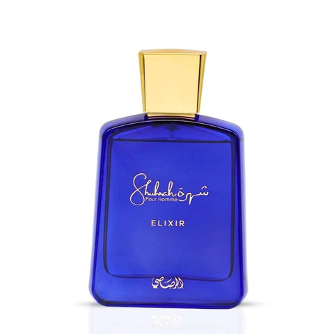 Rasasi Shuhrah Elixir Pour Homme Eau de Parfum Spray 90ml bottle with distinctive black and gold design