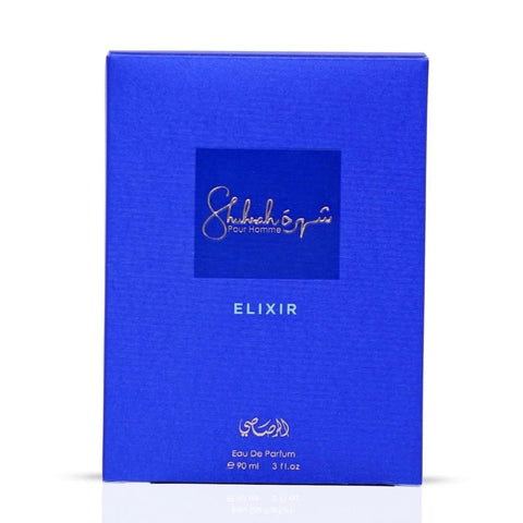 Rasasi Shuhrah Elixir Pour Homme Eau de Parfum Spray 90ml bottle over white background