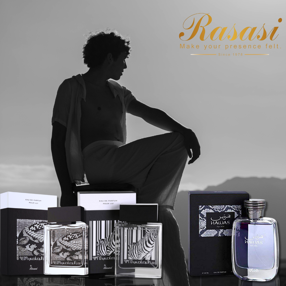 Rasasi Hawas For Him EDP 100ML and Rumz Zebra & Alligator EDP 50ML bundle, featuring signature men's fragrances.