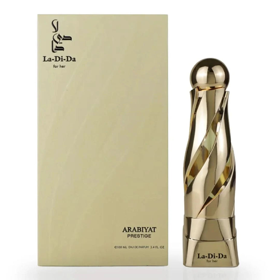 Arabiyat Prestige La-Di-Da Eau de Parfum spray 100ml, elegant bottle showcasing Arabiyat's luxurious fragrance.