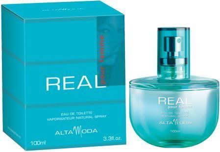 Alta Moda Real for Women EDT 100ml with velvet pouch, showcasing the elegant perfume bottle and luxurious pouch.