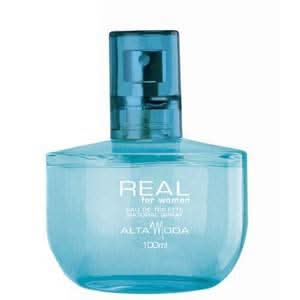 Alta Moda Real for Women EDT 100ml in a plush velvet pouch, showcasing the elegant perfume bottle and luxurious packaging.