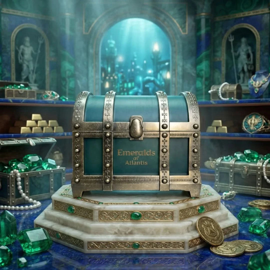 Emeralds of Atlantis Eau De Parfum spray by Elite Risala, 100ml bottle with sleek packaging and vibrant green accents.