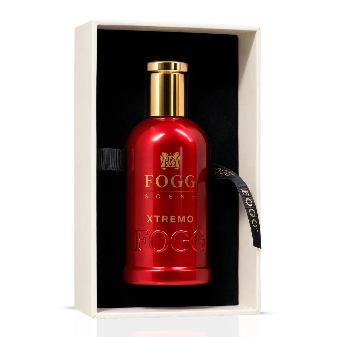 Fogg Xtremo for Men Eau de Parfum spray 100ml bottle with sleek black packaging and silver cap.