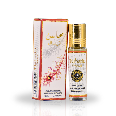 Mahasin Crystal Roll-On Perfume Oil - CPO 10ML (0.34OZ) by Ard Al Zaafaran | Long Lasting, Miniature Perfume Oil For Men & Women. - Intense Oud