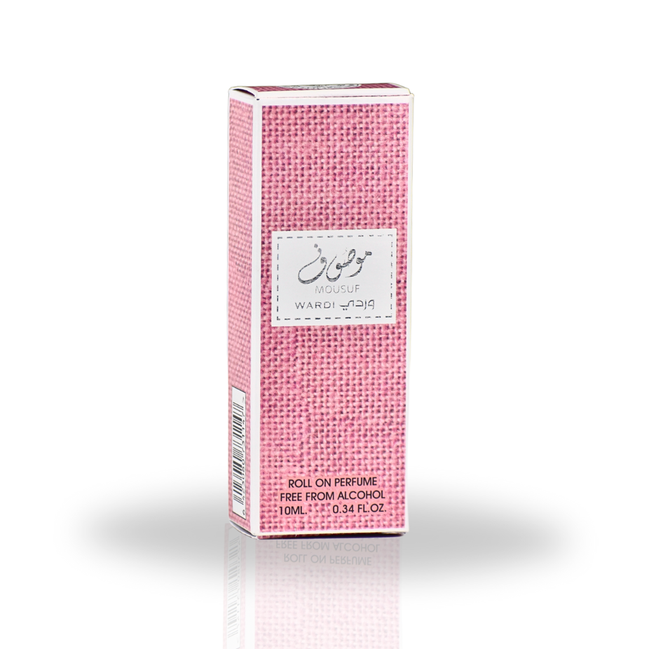 Six Ard Al Zaafaran Mousuf Wardi roll-on perfume oils in 10ml bottles, long-lasting concentrated perfume oil for men and women.