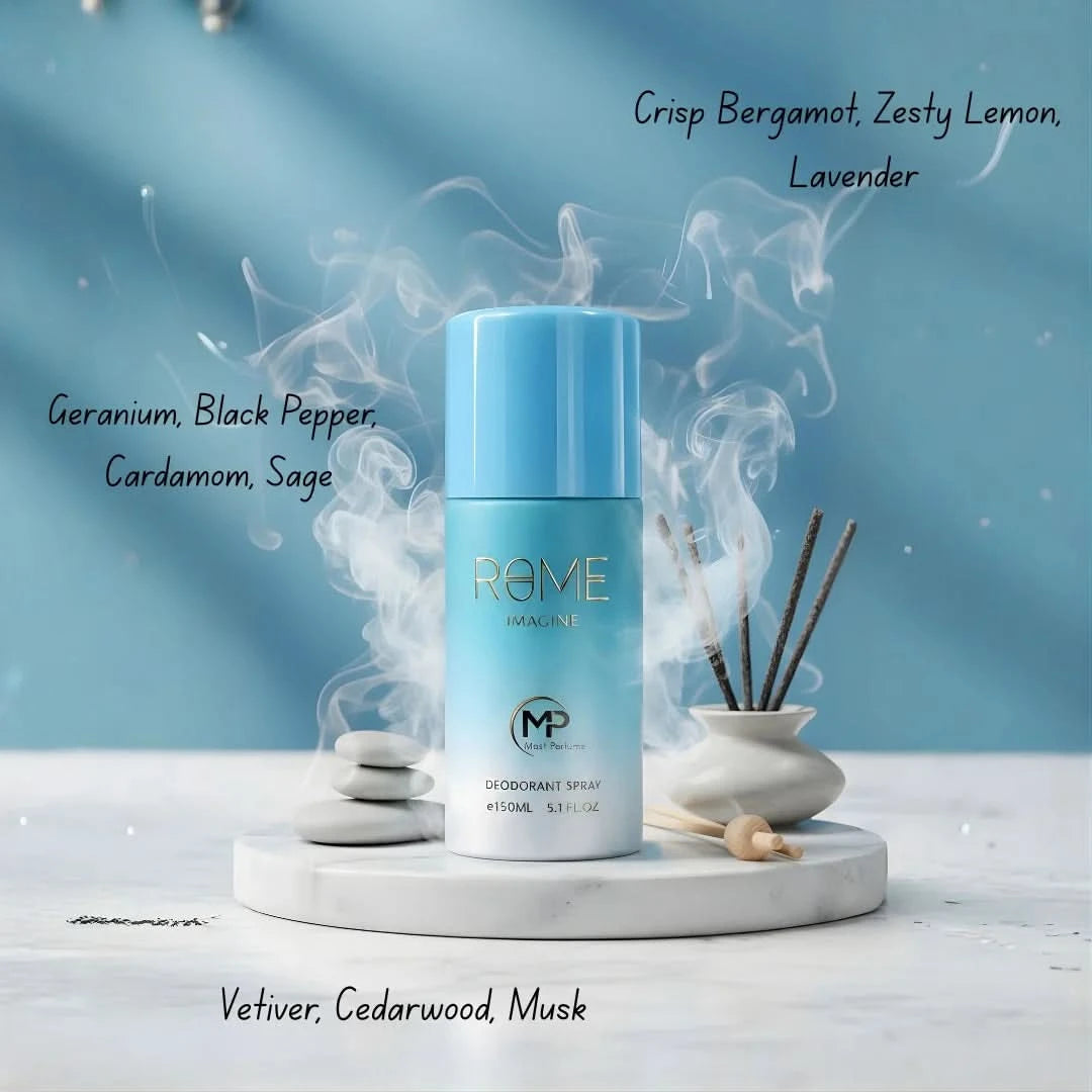 Rome Imagine Mast Perfume 2-piece gift set featuring elegant bottles of fragrance for men and women, displayed together.
