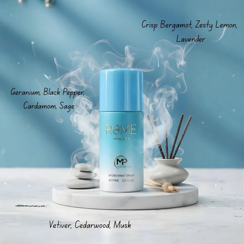 Rome Imagine Mast Perfume 2-piece gift set featuring elegant bottles of fragrance for men and women, displayed together.