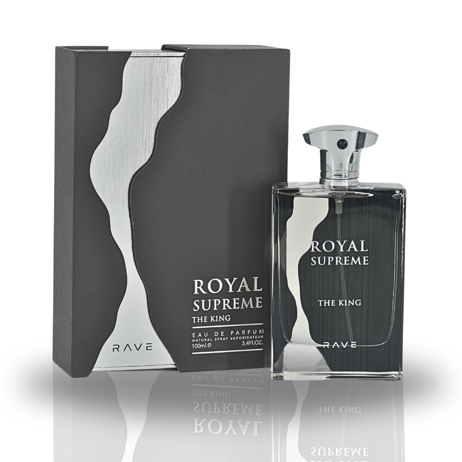 Royal Supreme The King EDP spray by RAVE, 100ML, long-lasting perfume for men and women, elegant bottle with royal design