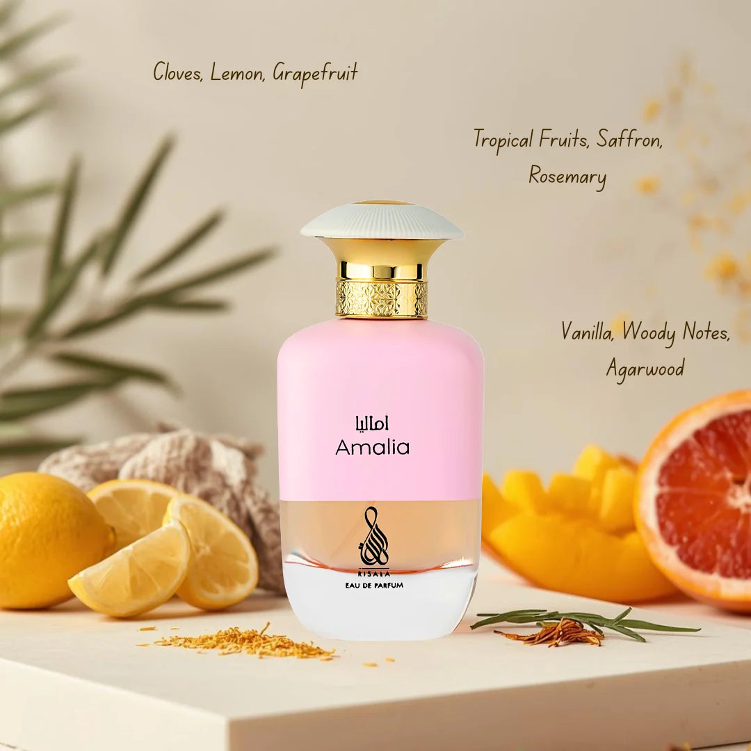 Elite Risala Amalia & Amalia Exquisite Eau de Parfum bundle in 100ml spray bottles, featuring elegant fragrance packaging.