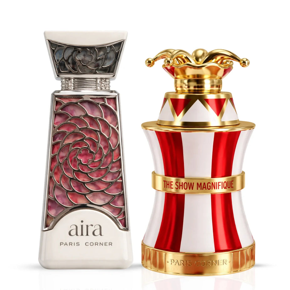 Paris Corner The Show Magnifique & Aira Eau de Parfum bundle, 100ml spray bottles, elegant packaging, luxurious fragrance duo.
