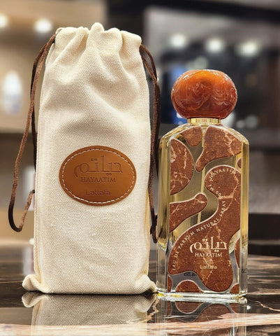 Lattafa Hayaatim Eau de Parfum 100ML bottle with elegant design, showcasing the luxurious fragrance packaging.