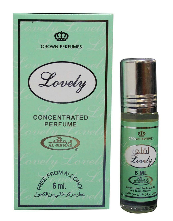 Lovely 6ml Al Rehab concentrated perfume oil bottle with clear label and elegant packaging, showcasing the perfume oil inside.