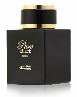 Pure Black For Her Eau De Parfum by Oud Elite in 100ML bottle, sleek black packaging with elegant design.