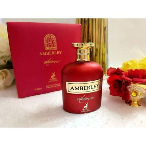 Amberley Amoroso Eau de Parfum spray by Maison Alhambra, 100ml bottle with elegant floral and amber accents.
