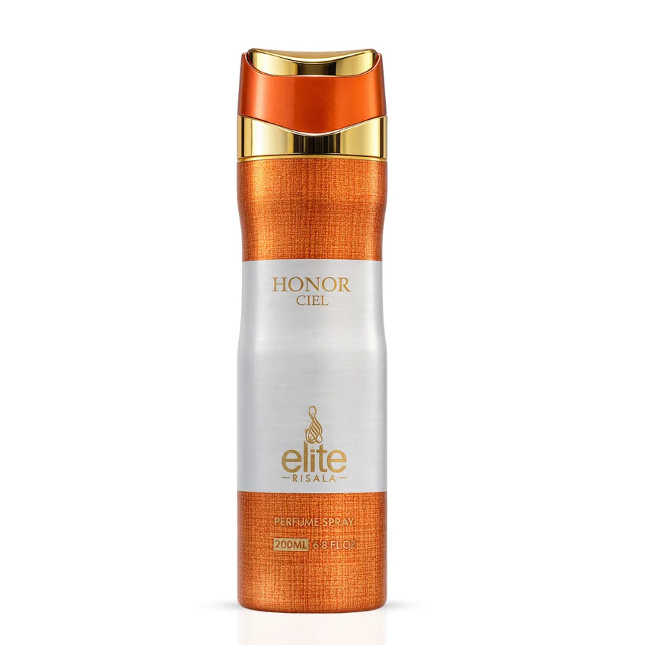 Elite Risala Honor Ciel Body Spray 200ml deodorant with a sleek bottle, designed for a refreshing and long-lasting scent.