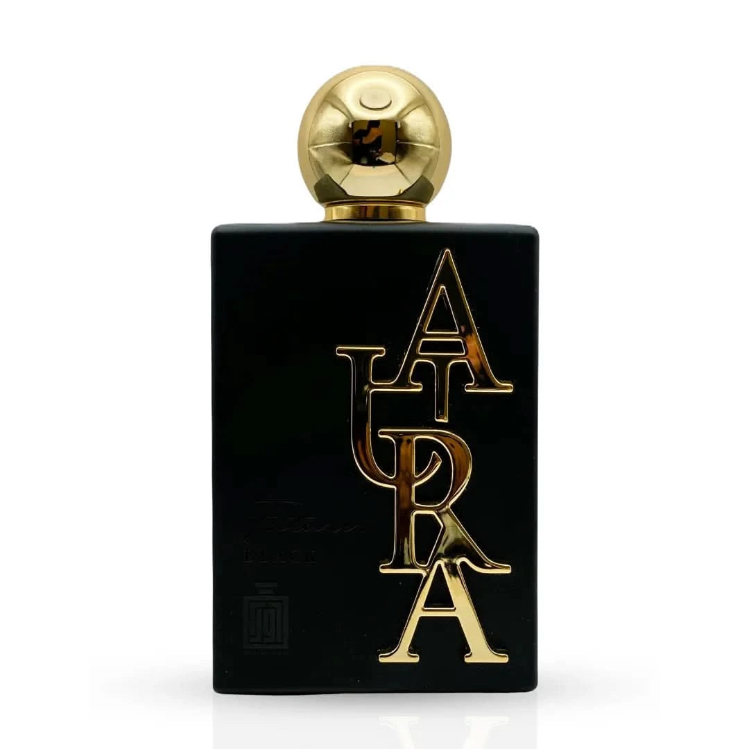 Aura Fragrances Future Black Eau De Parfum spray bottle, 100ml, sleek black design with silver accents.