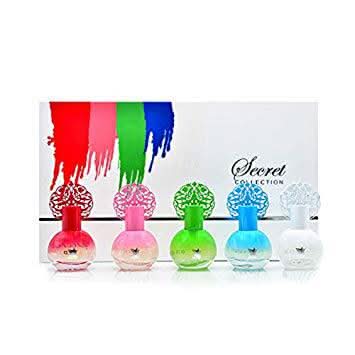 Arabian Oud Secret Collection perfume gift set featuring multiple elegant bottles with intricate designs and luxurious packaging.
