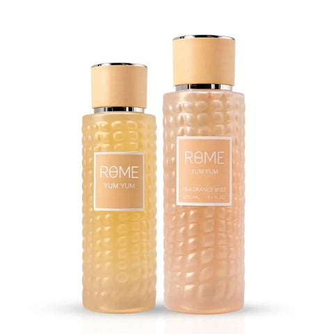 Rome Yum Yum Mast Perfume 2-piece fragrance gift set with elegant bottles displayed on a white background.