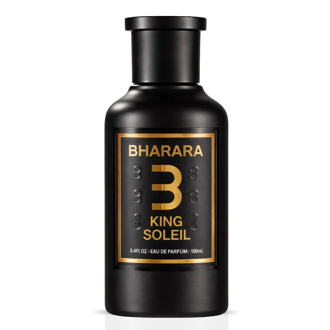 Bharara King Soleil Eau de Parfum spray 100ml with elegant bottle design and gold accents.