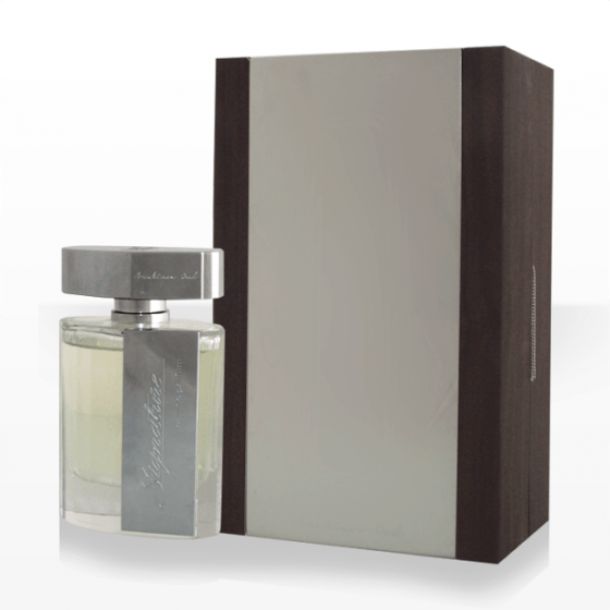 Arabian Oud Signature for Men Eau De Parfum 90ml bottle with sleek design and black cap, representing a luxurious men's fragrance.