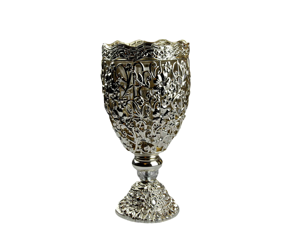 Arabia Incense/Bakhoor Burner (Mabkhara) -Oud Burner, Metal,Tray Inside 10 inch Tall (Silver) - Intense oud