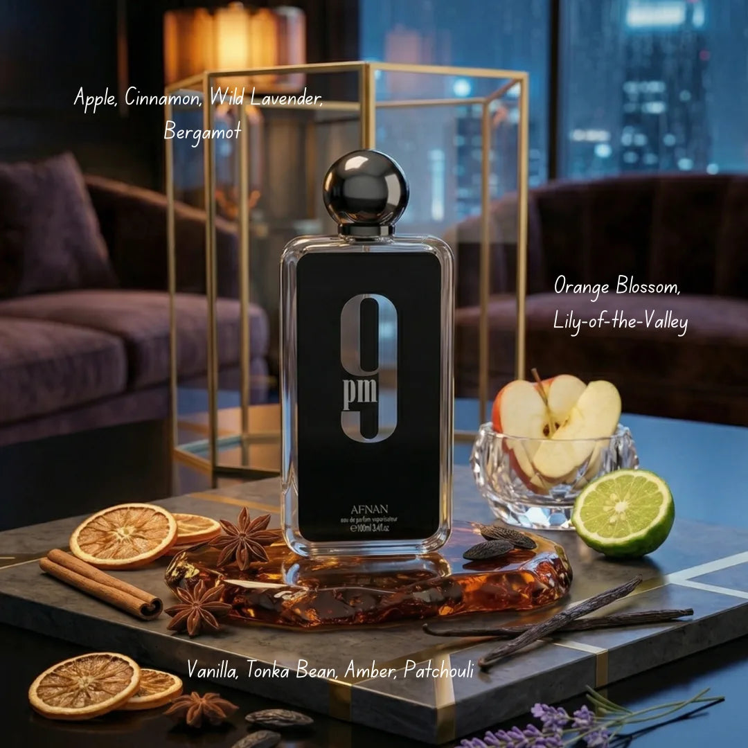 A close-up of the Afnan 9PM Rebel Night Out Eau de Parfum spray bottle, showcasing its sleek design and 100ml size.