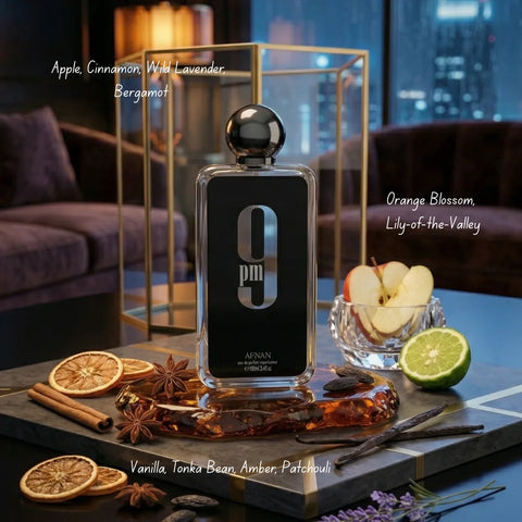A close-up of the Afnan 9PM Rebel Night Out Eau de Parfum spray bottle, showcasing its sleek design and 100ml size.