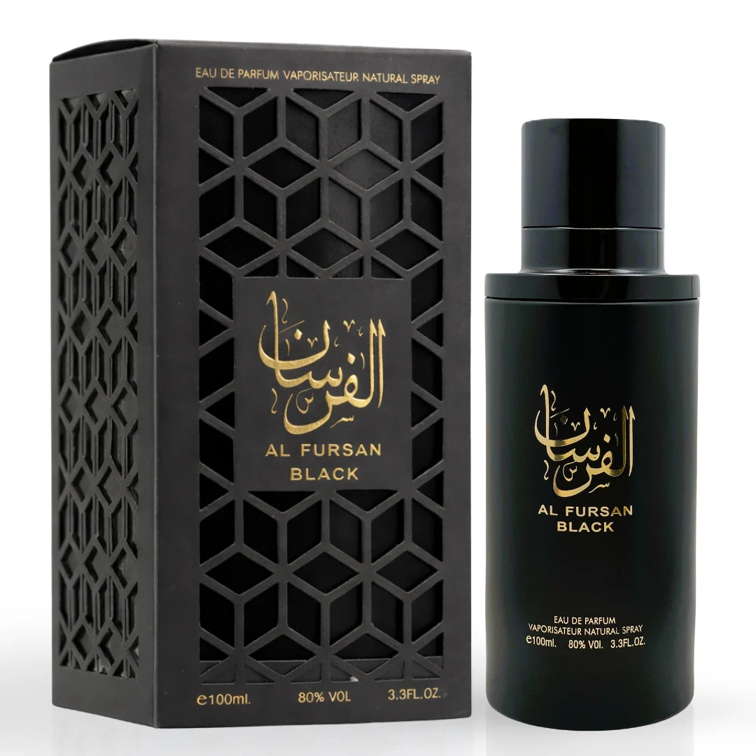 Aura Fragrances Al Fursan Black and Blue Eau De Parfum Spray bundle, 100ml each, featuring elegant bottles and luxurious scents.