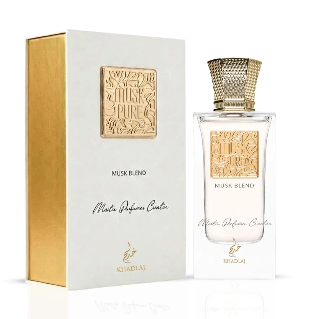 Khadlaj Fursan Brown Eau de Parfum spray and Musk Pure Musk Blend Eau de Parfum spray in a bundle, displayed in sleek bottles.