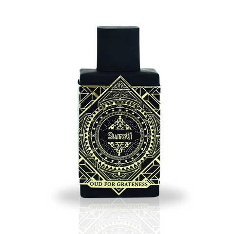 Surrati Dark Effect Oud EDP Spray 100ml with exotic fragrance for men and women, showcasing dark packaging and luxurious design.