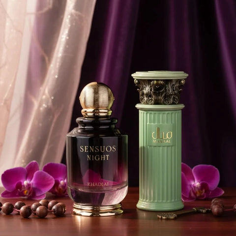 Bundle of two 100ml Eau de Parfum sprays by Intense Oud: Manaal by Ard Al Zaafaran and Sensuos Night by Khadlaj.