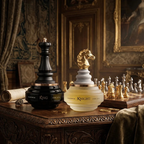 Armaf Checkmate White Knight and King Eau de Parfum bundle, 100ml spray bottles with sleek white and gold packaging.